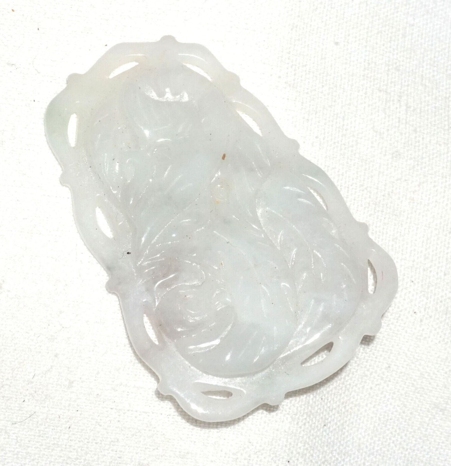 Vintage Chinese White Jade Pierced Plaque Pendant w. Curvilinear Design (***)