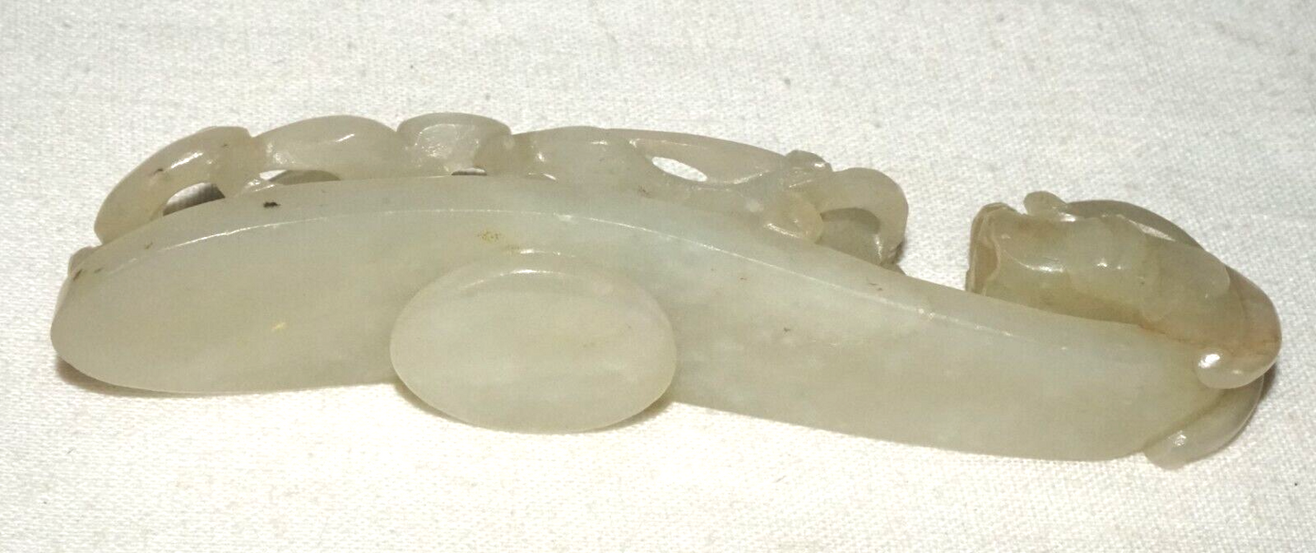 Antique Chinese Grey Green Nephrite Jade Dragon Belt Hook (UVi)#22