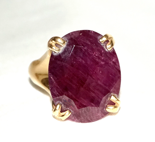 Vintage 14k Yellow Gold Ring Sz.6.75 w. 1x Large Ruby approx. 28ct. (LeS)L22