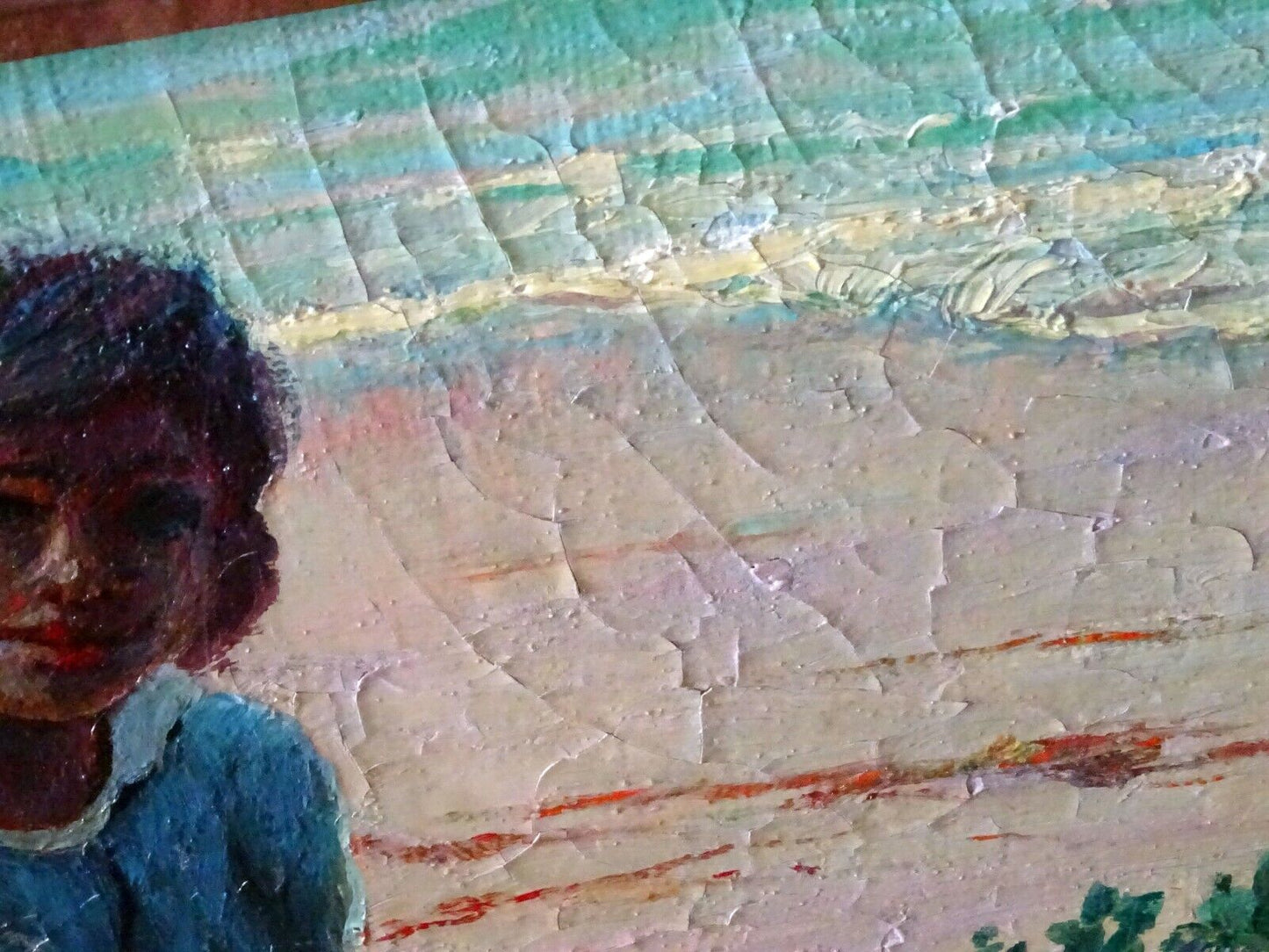 1920s Hawaii Oil Painting Young Girl on the Beach by D. Howard Hitchcock (BrB)