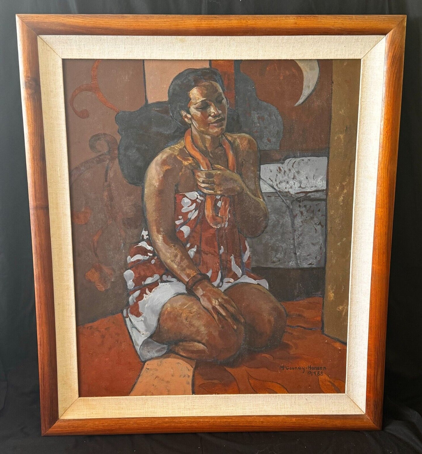 1988 Oil Painting/Canvas by Susan McGovney Hansen Hawaiian Female Portrait (KuK)