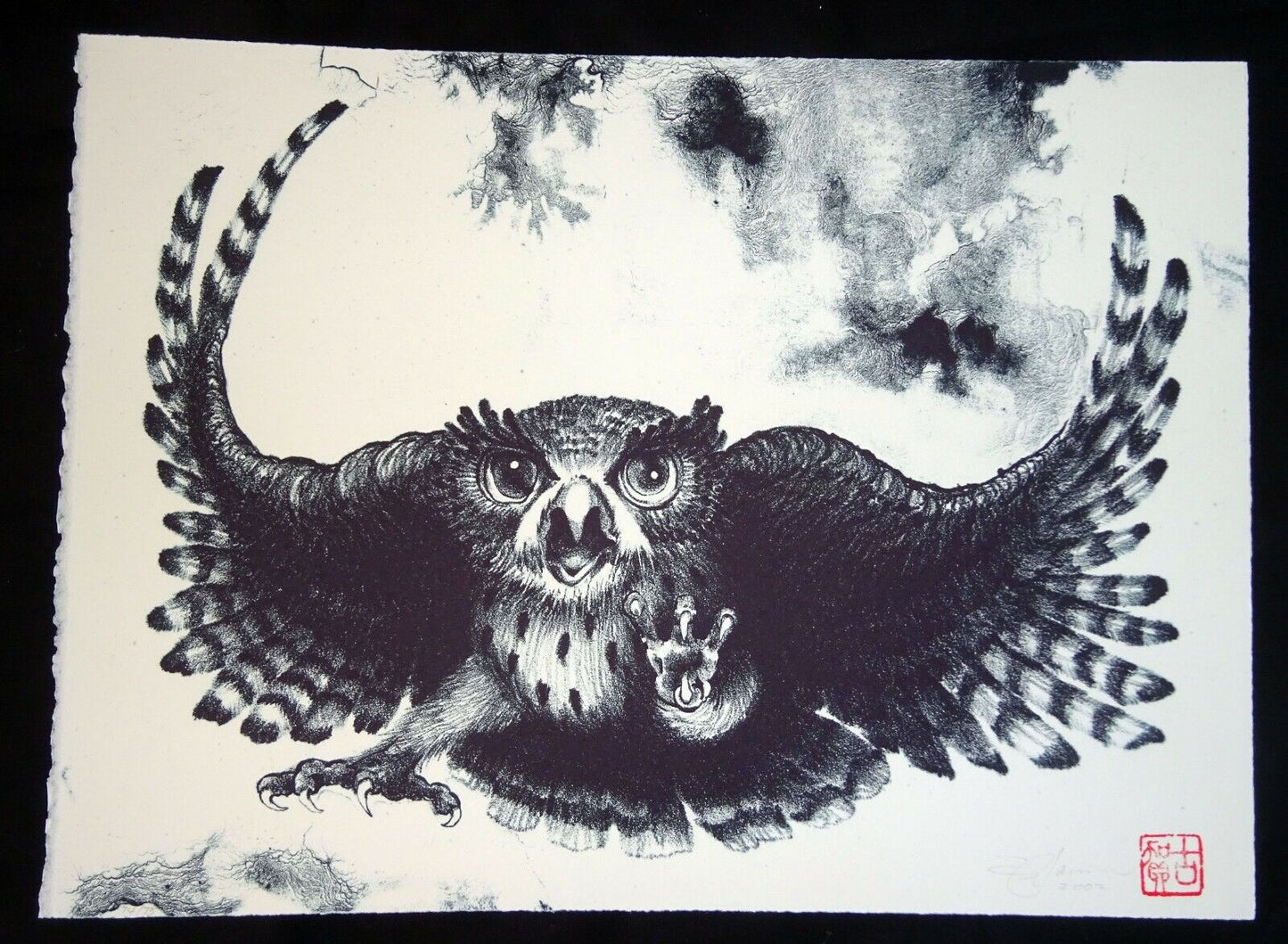 02 Hawaii Litho Print 74/75 "Owl" w. Spread Wings by John Koga (AHB)