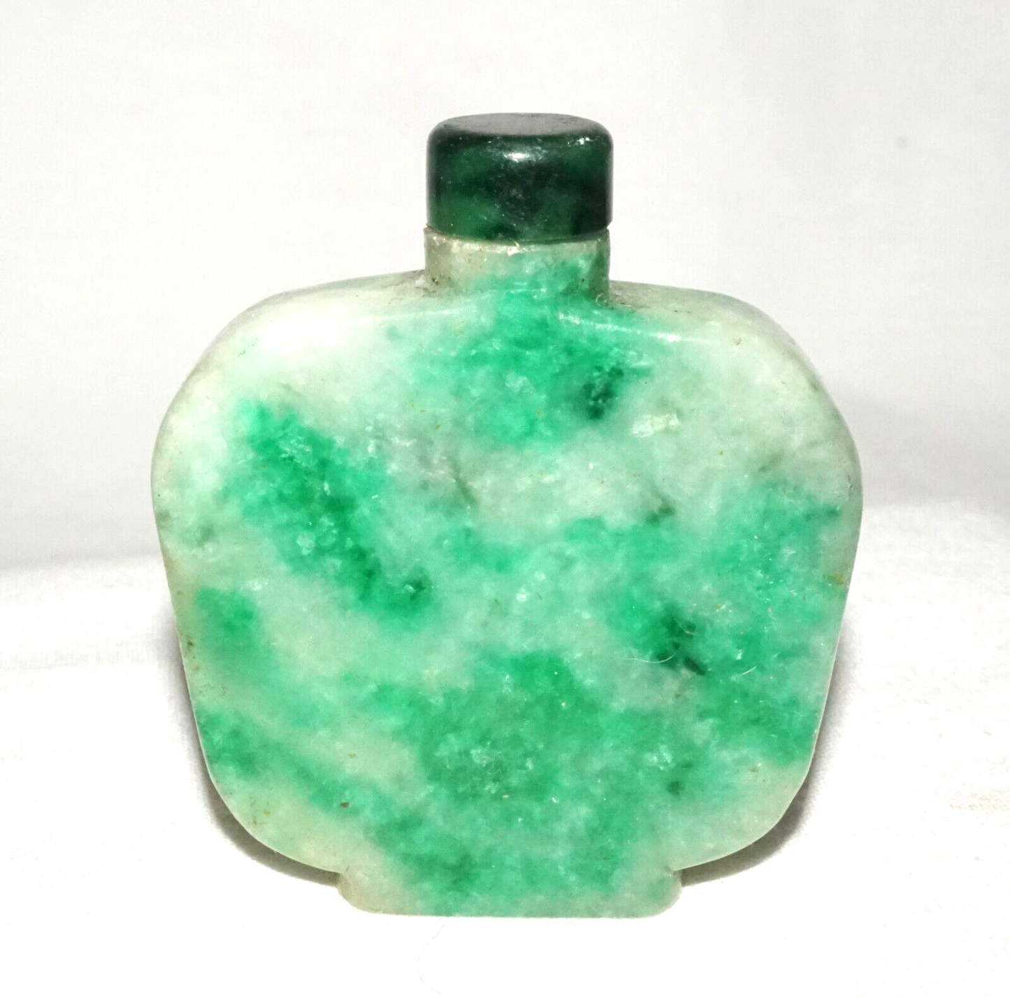 Vintage Chinese Mottle Apple Green Jadeite Jade Snuff Bottle & Stopper (LeS)