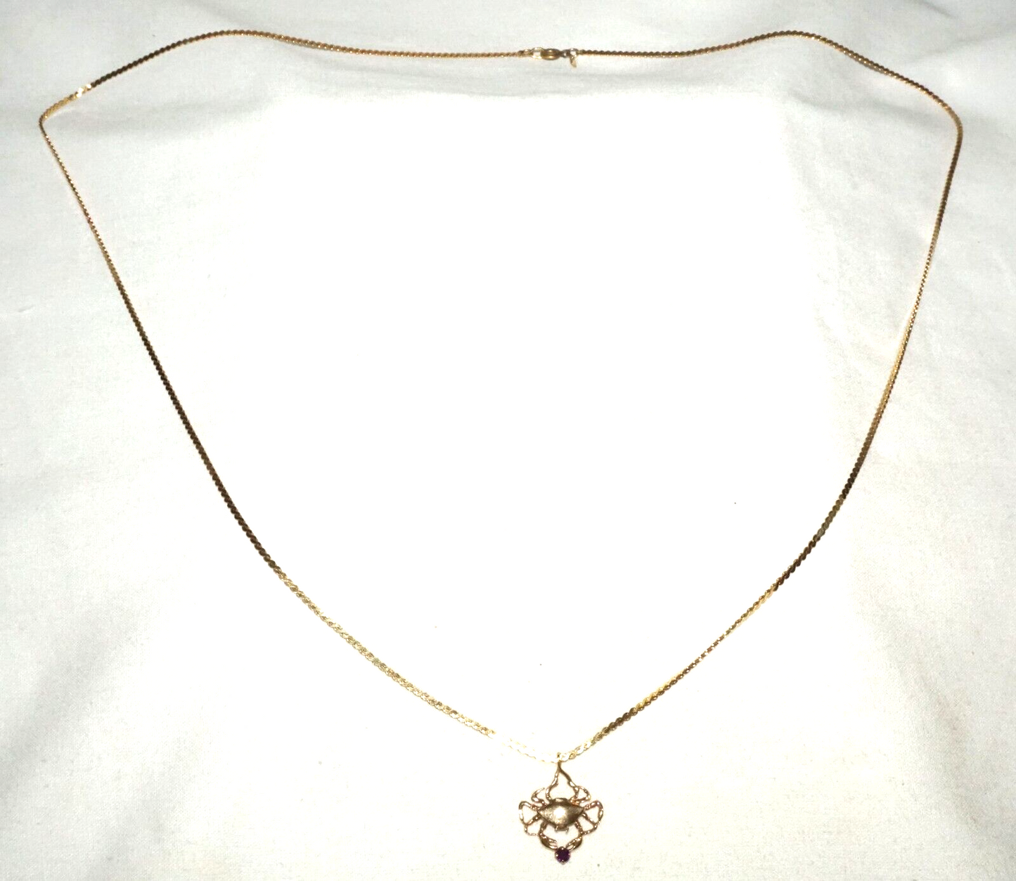 Vintage Gold Plated Necklace w 14k Yellow Gold Zodiac Cancer Motif Pendant (KiL)