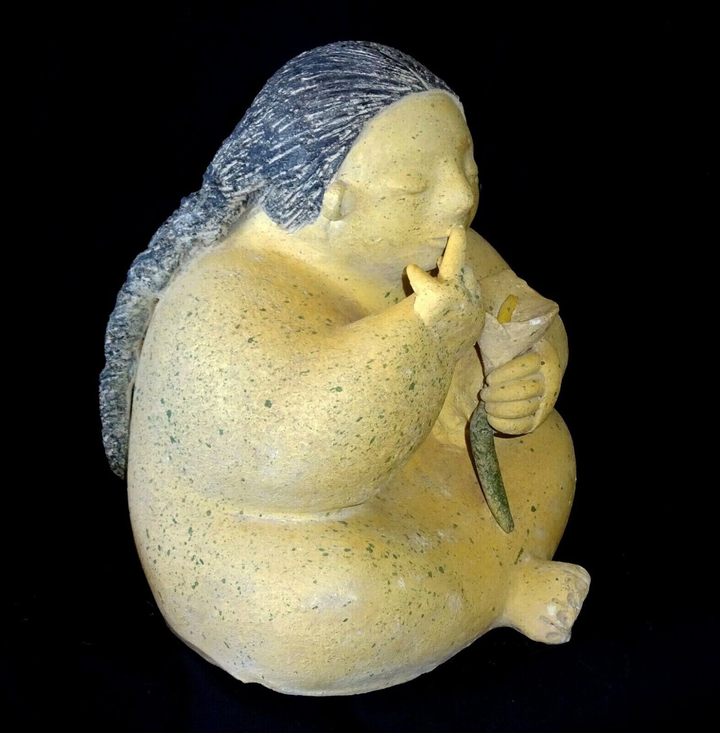 Vintage Pottery Sculpture Seated Voluptuous Girl Fernando Botero-esque (DoC)