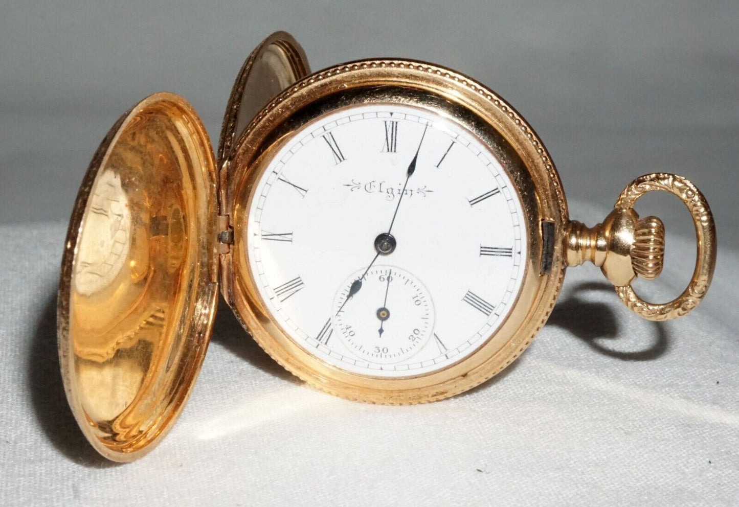 1900 US 14k Yellow Gold Full Hunter Ladies Pocket Watch w. Diamond Elgin (GeB)#3