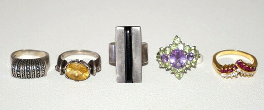 5x Sterling Silver Rings Citrine, Rubies, Cz, Amethyst, Tourmaline (NoN)R45