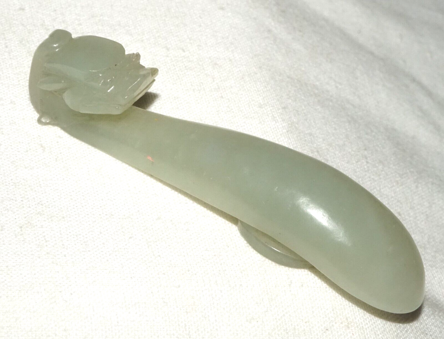 Antique Chinese Grey Green Nephrite Jade Dragon Belt Hook (UVi)#9