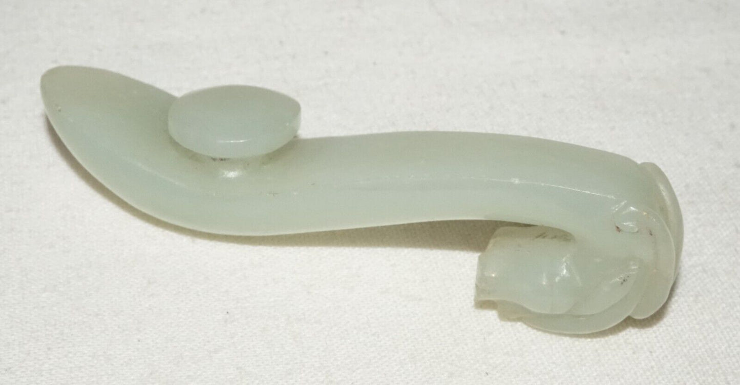 Antique Chinese Grey Green Nephrite Jade Dragon Belt Hook (UVi)#17