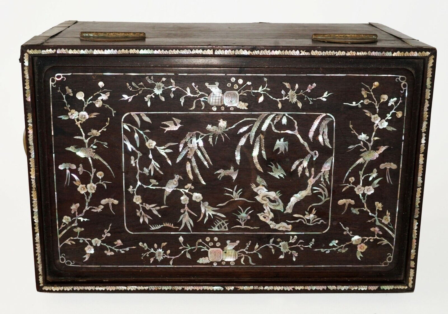 Chinese Large Hardwood Storage Chest w. MoP Inlay Birds & Flower Motifs (RiS)