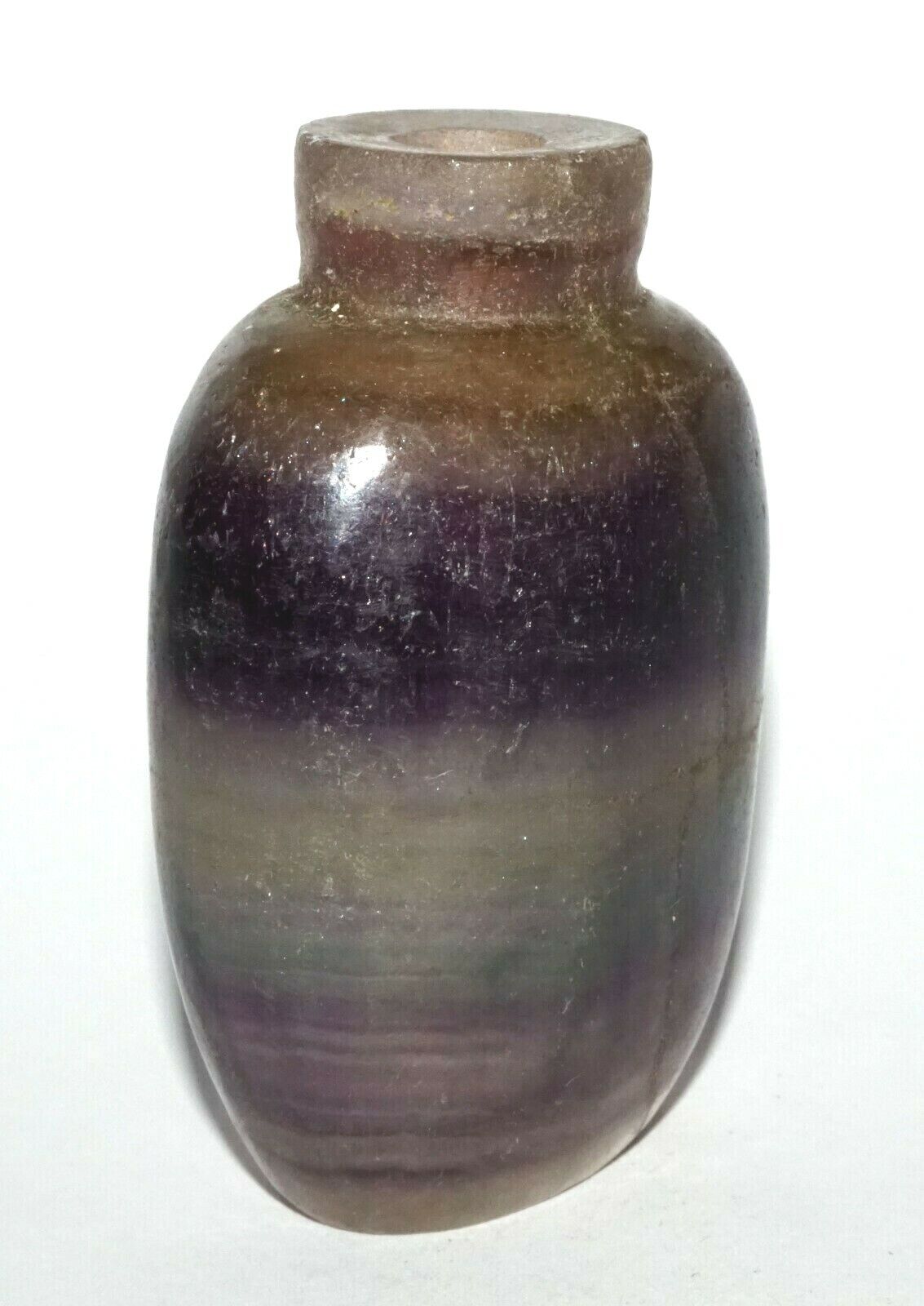 Vintage Chinese Banded Purple & Clear Fluorite Snuff Bottle Plain Motif (LeS) G4