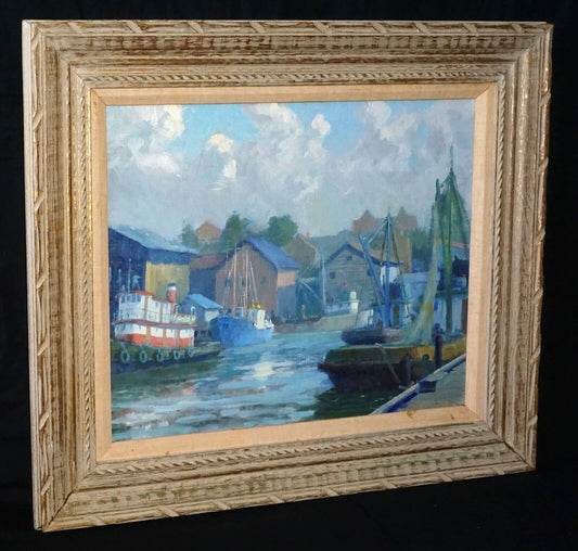 Vintage Maine Oil on Canvas Tranquil Harbor Morning by Robert Dexter Coe (LeD)