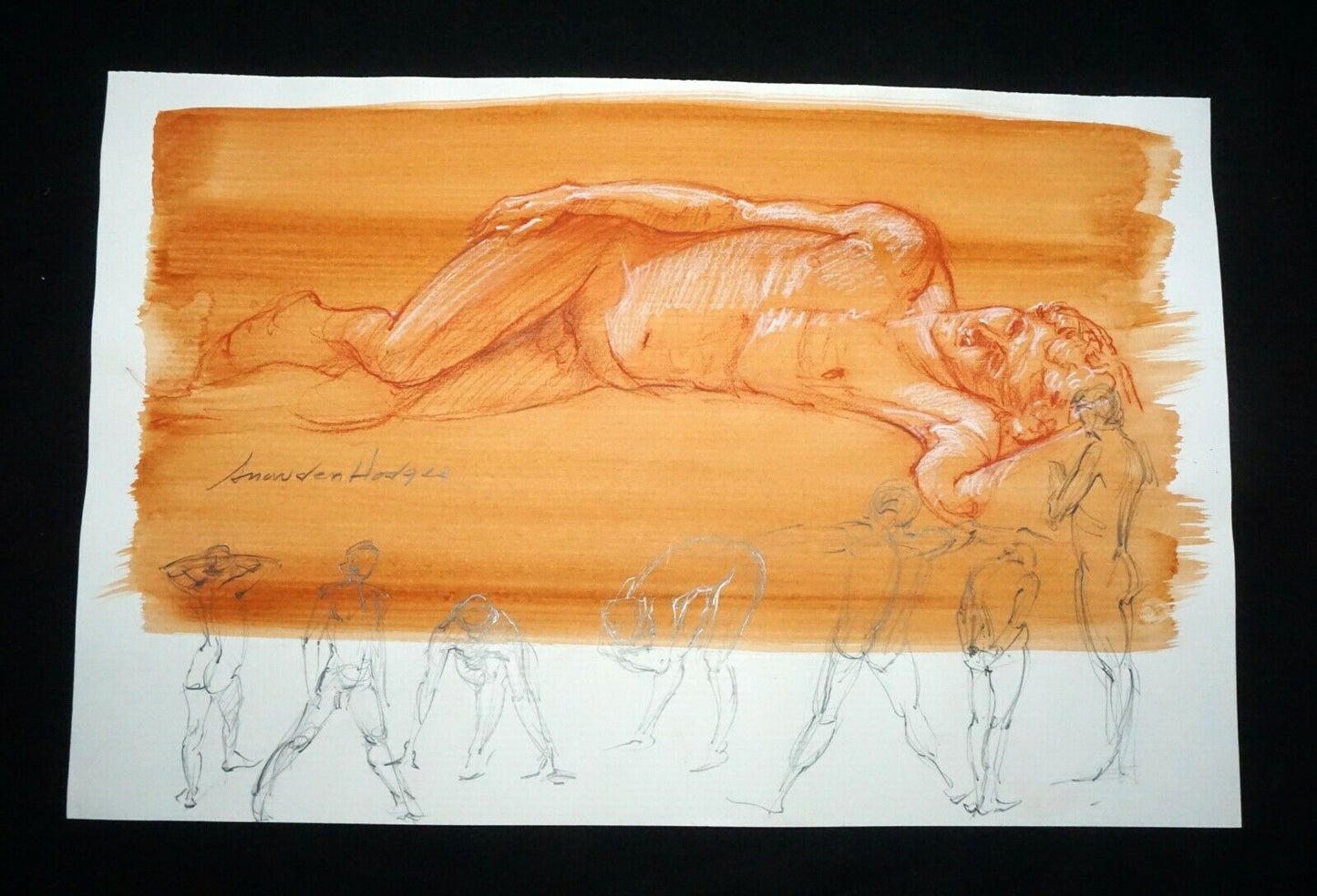 Hawaii Conte WC Wash Painting Reclining Male Nude by Snowden Hodges (Sho)#25