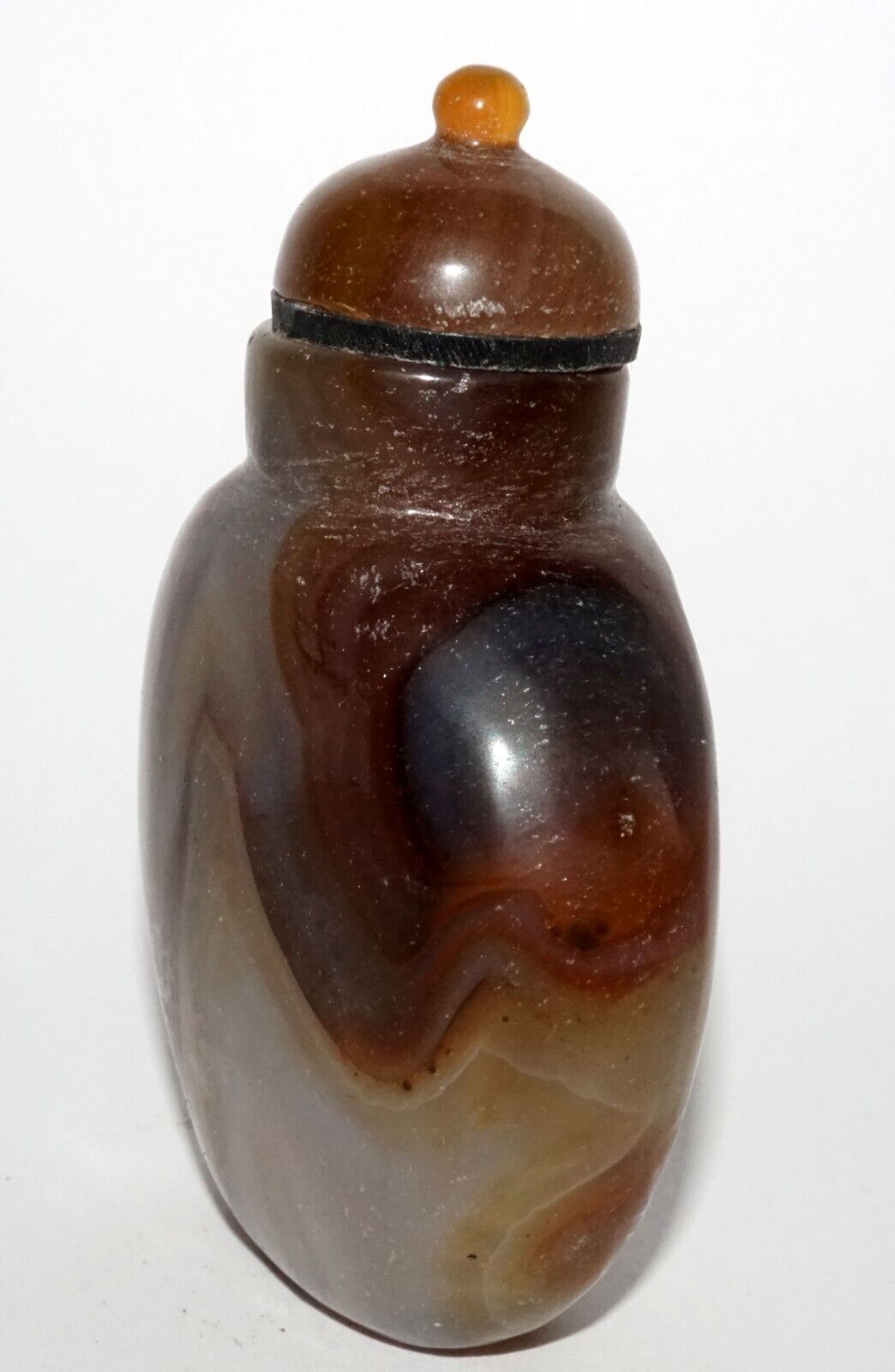 Vintage Chinese Banded Shadow Agate Snuff Bottle & Agate Stopper (LeS) G16