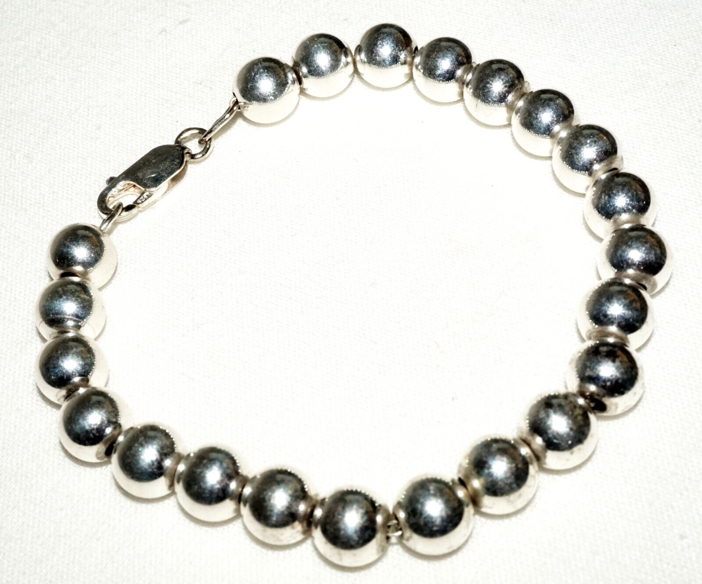 Vintage Sterling Silver Bead Bracelet w. Clasp (KoS) L8