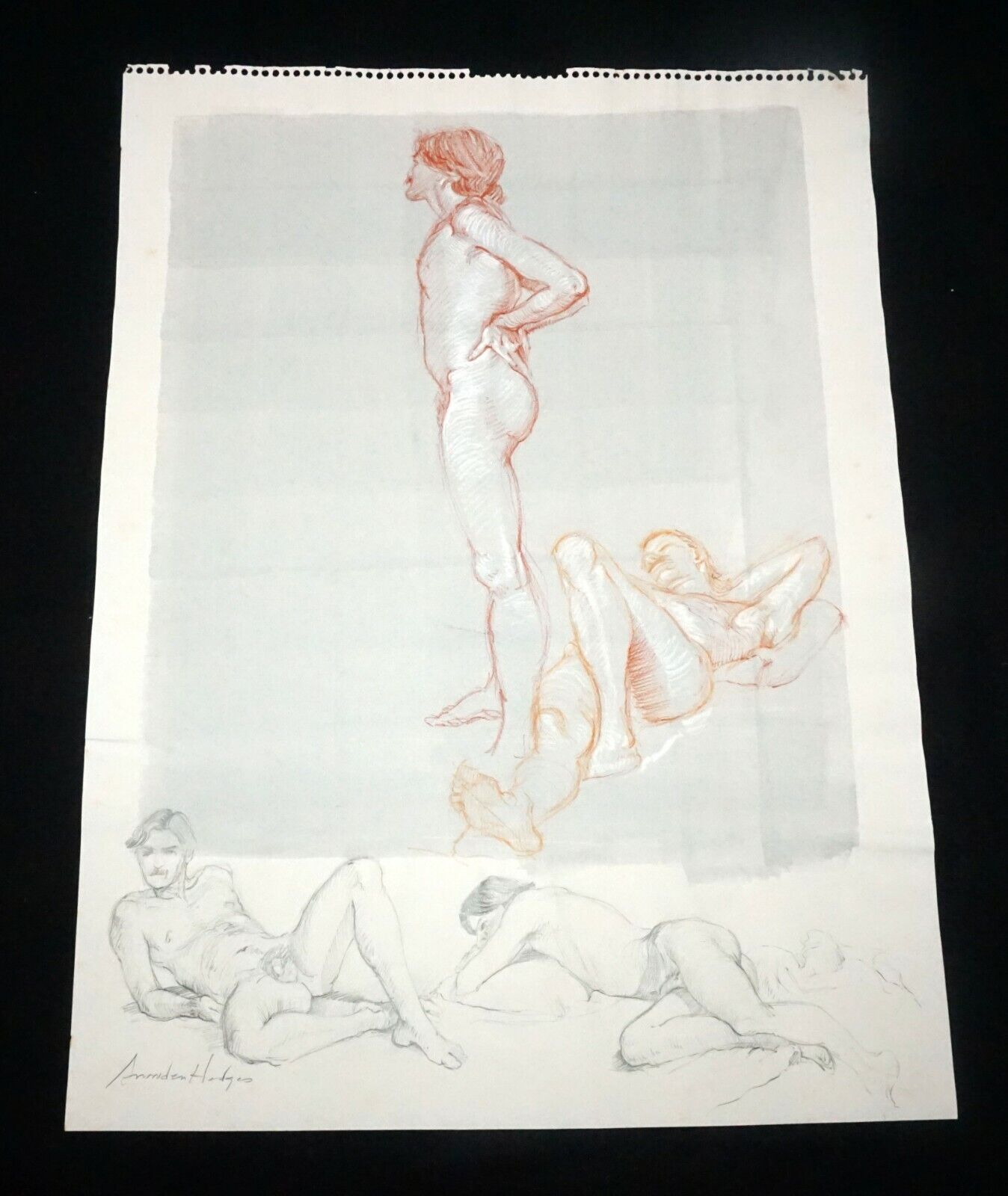 Hawaii Mixed Media WC Wash Drawing Painting Male Nude by Snowden Hodges (Sho)#39