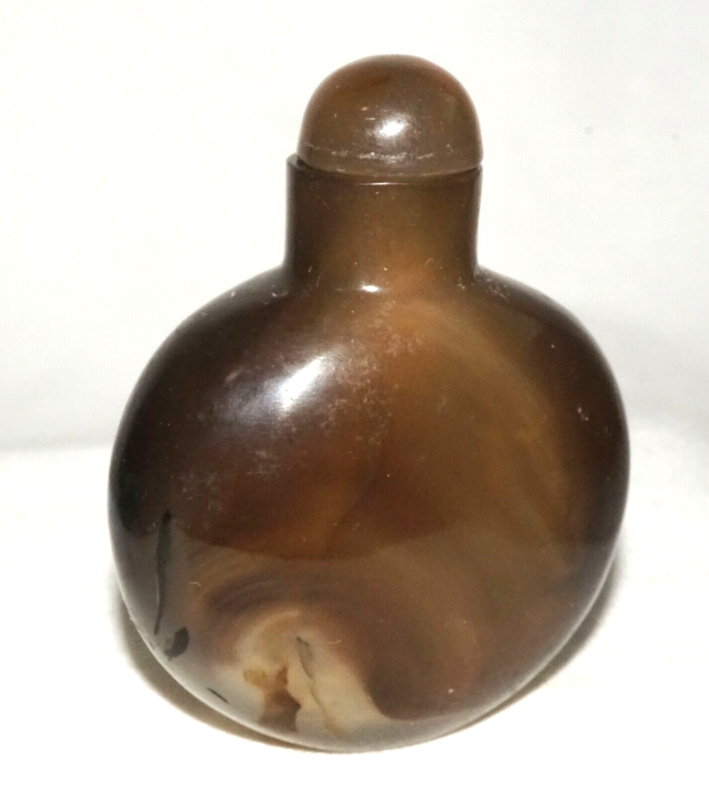 Vintage Chinese Shadow Agate Carved Snuff Bottle & Stopper (LeS)