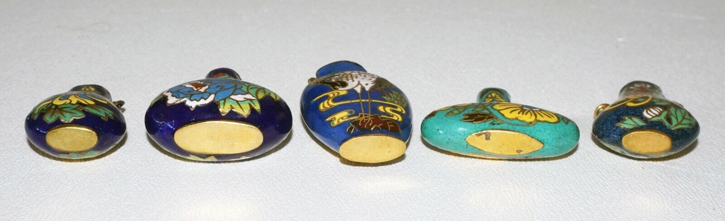 5Pc Chinese Cloisonne Enamel Miniature Vases w. Floral & Bird Motifs (DeL) #3