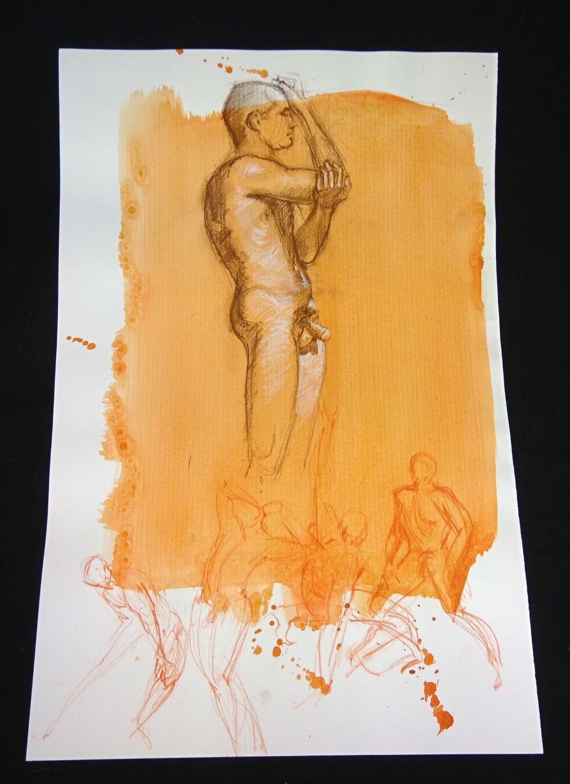 Hawaii Conte Color Wash Drawing Painting Male Nude by Snowden Hodges (Sho)#30