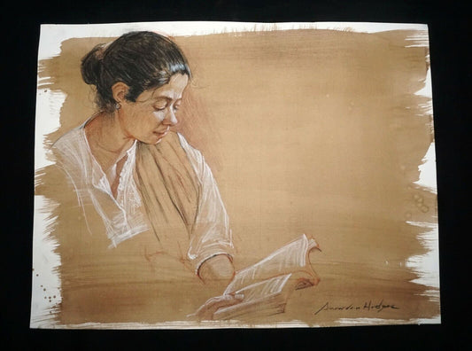 Hawaii Mixed Media Wash Painting Female Figure Reading Snowden Hodges (Sho)#114