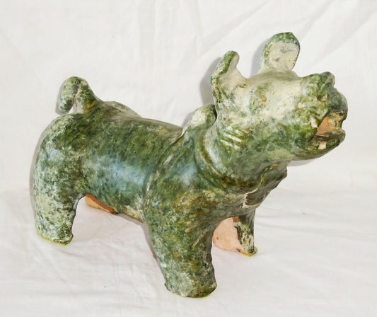 2000 Year Old Chinese Han Green Glaze Mortuary Figure Stout Dog Sculpture (DaM)