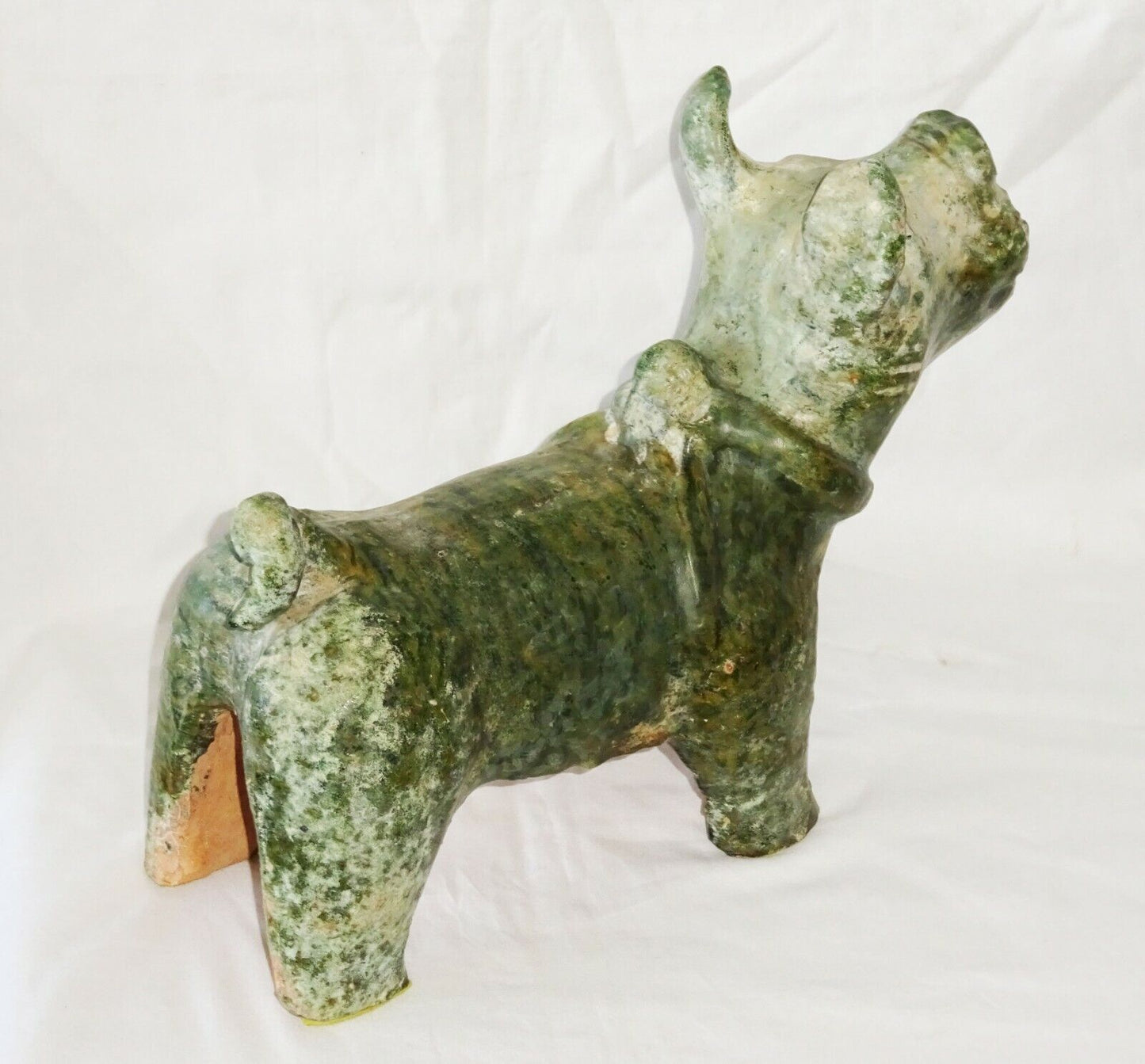 2000 Year Old Chinese Han Green Glaze Mortuary Figure Stout Dog Sculpture (DaM)