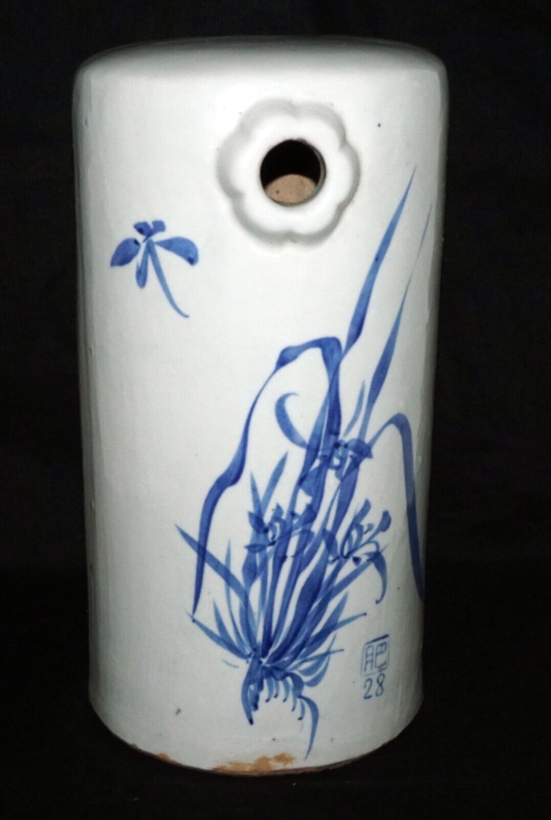 Vintage Chinese Blue & White Glazed Pottery Rice Wine Casket or Ewer (OdC) IC