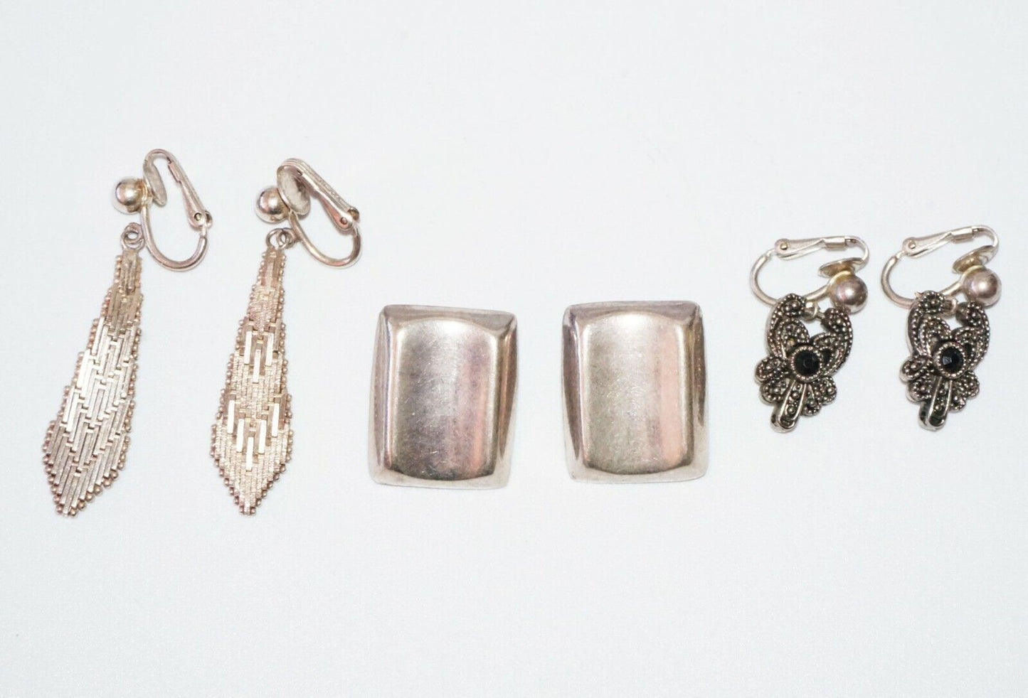 3x Vintage Pair US/Mexico Sterling Silver Clip Back Earrings (***) 22