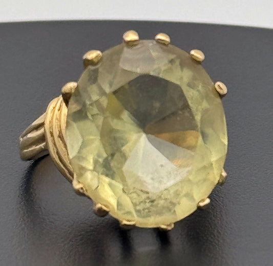 Retro 1950's 14k Y Gold Ring Sz. 8.75 w Large Faceted Pale Yellow Topaz (McC)