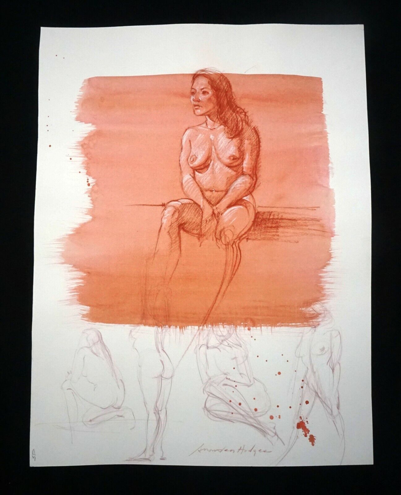 Hawaii Mixed Media Wash Painting Seated Female Nude Snowden Hodges(Sho)#128