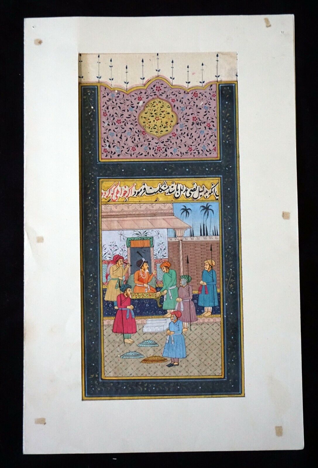 18/19C Indian Color Royal Court Scene Mogul Paintings on Book Page (NiT) #5