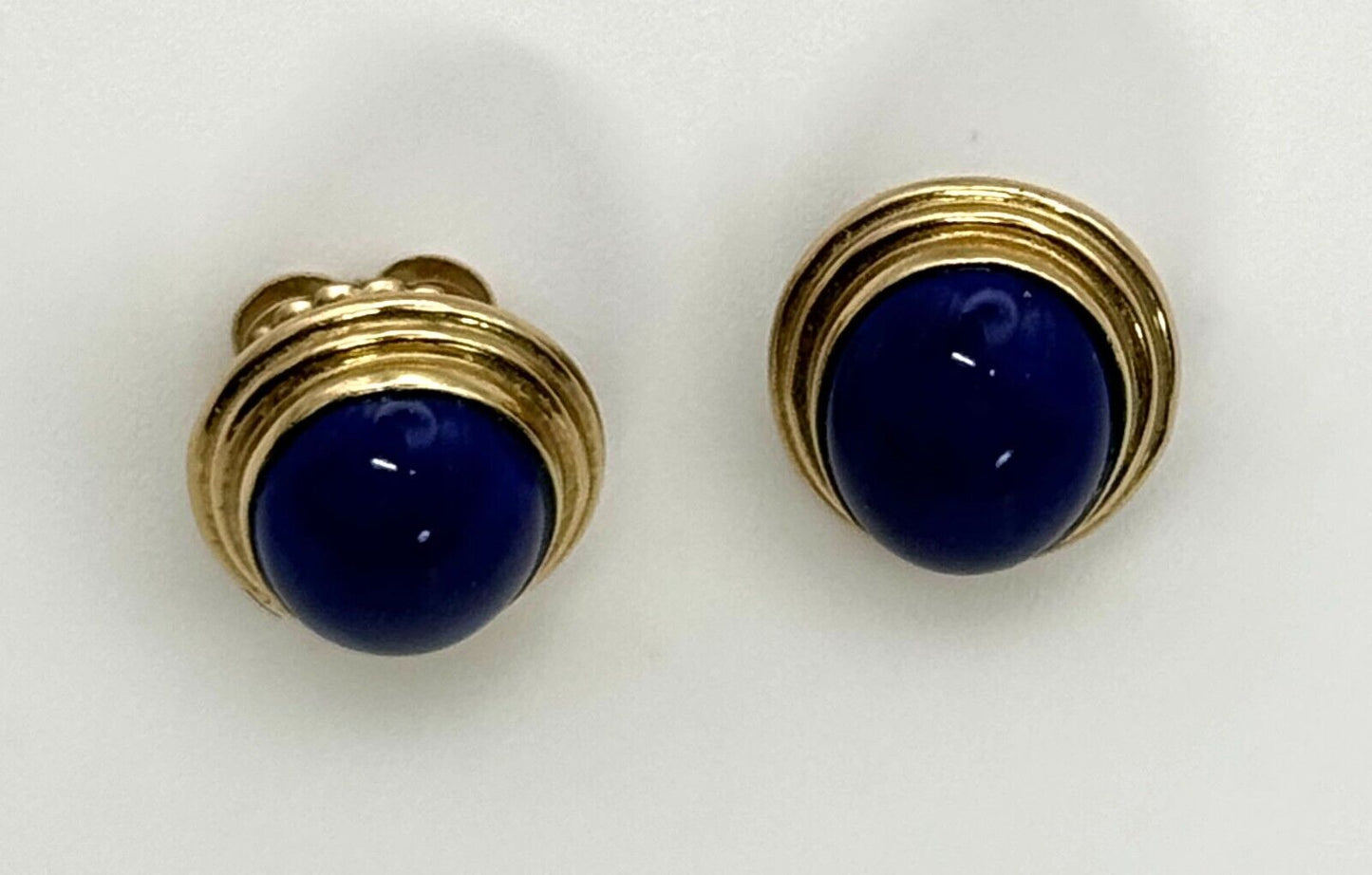 Vintage 14k Yellow Gold Lapis Lazuli Cabochon Dome Post Earrings (KnK)