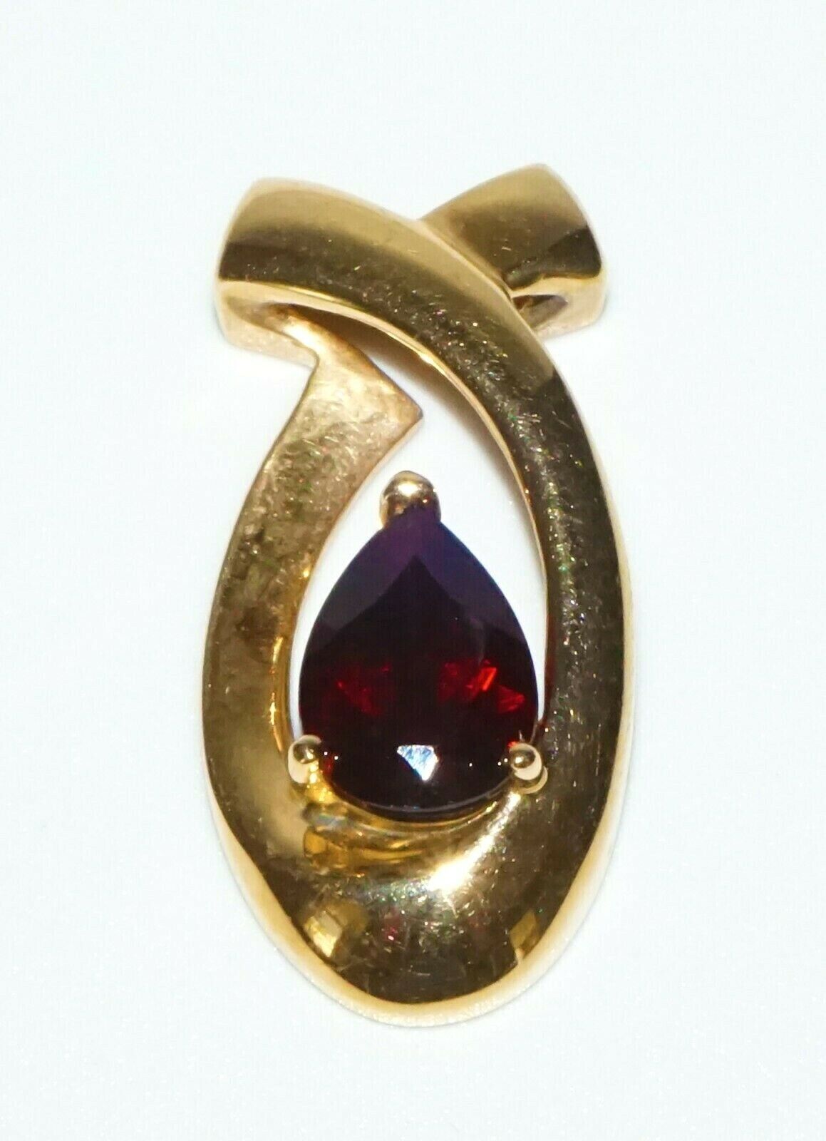 Vintage 14k Yellow Gold Pendant w. 1x Dark Red Pear Shaped Garnet (SaR)#308