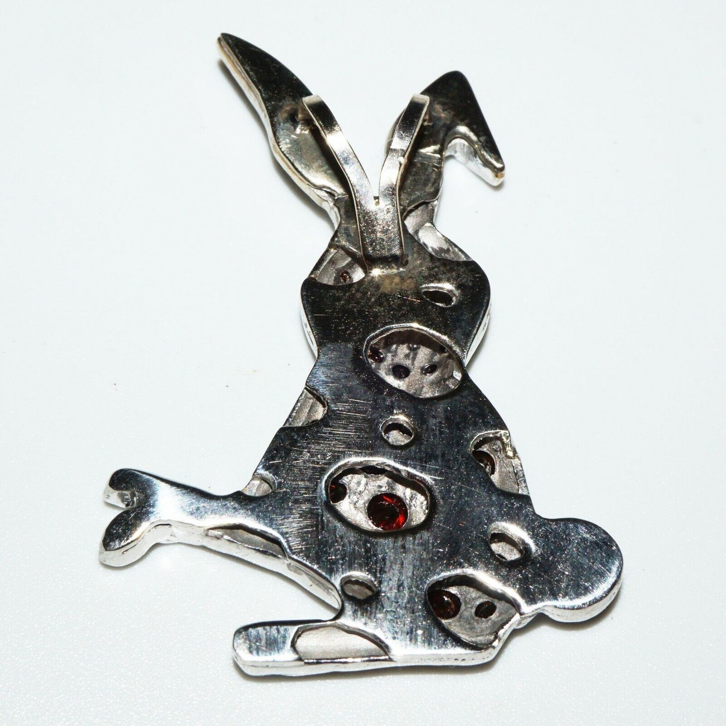 14K White Gold Flop Eared Bunny Pendant se w. 61x Multicolored Diamonds (FeO)#61