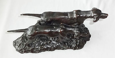 1930s JAPANESE BRONZE SCULPTURE "PAIR of HUNTING DOGS" sign HIDEAKI (Ree)