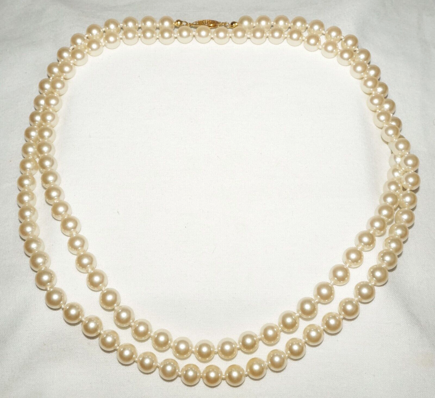 Vintage Costume Faux Pearl Necklace 40" w. Gold Platted Clasp (FeD)#3