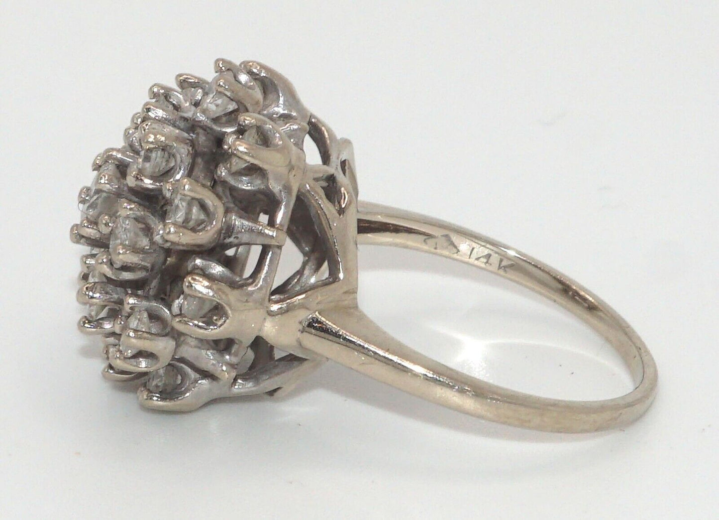 Vintage 14k White Gold Beehive Diamond Cluster Ring Sz. 9 1/2 (LeD)