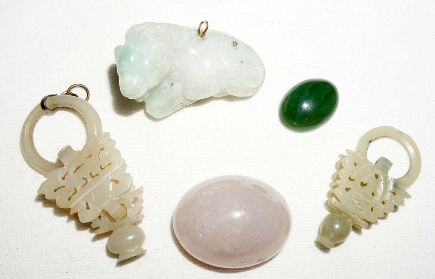 5Pc Vintage Chinese Jadeite & Nephrite Jade Mixed Lot Ornaments Cabochons (***)