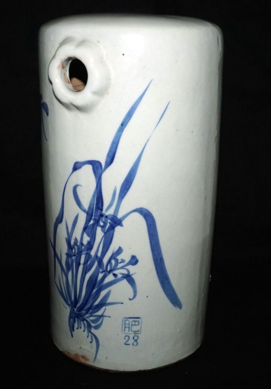 Vintage Chinese Blue & White Glazed Pottery Rice Wine Casket or Ewer (OdC) IC