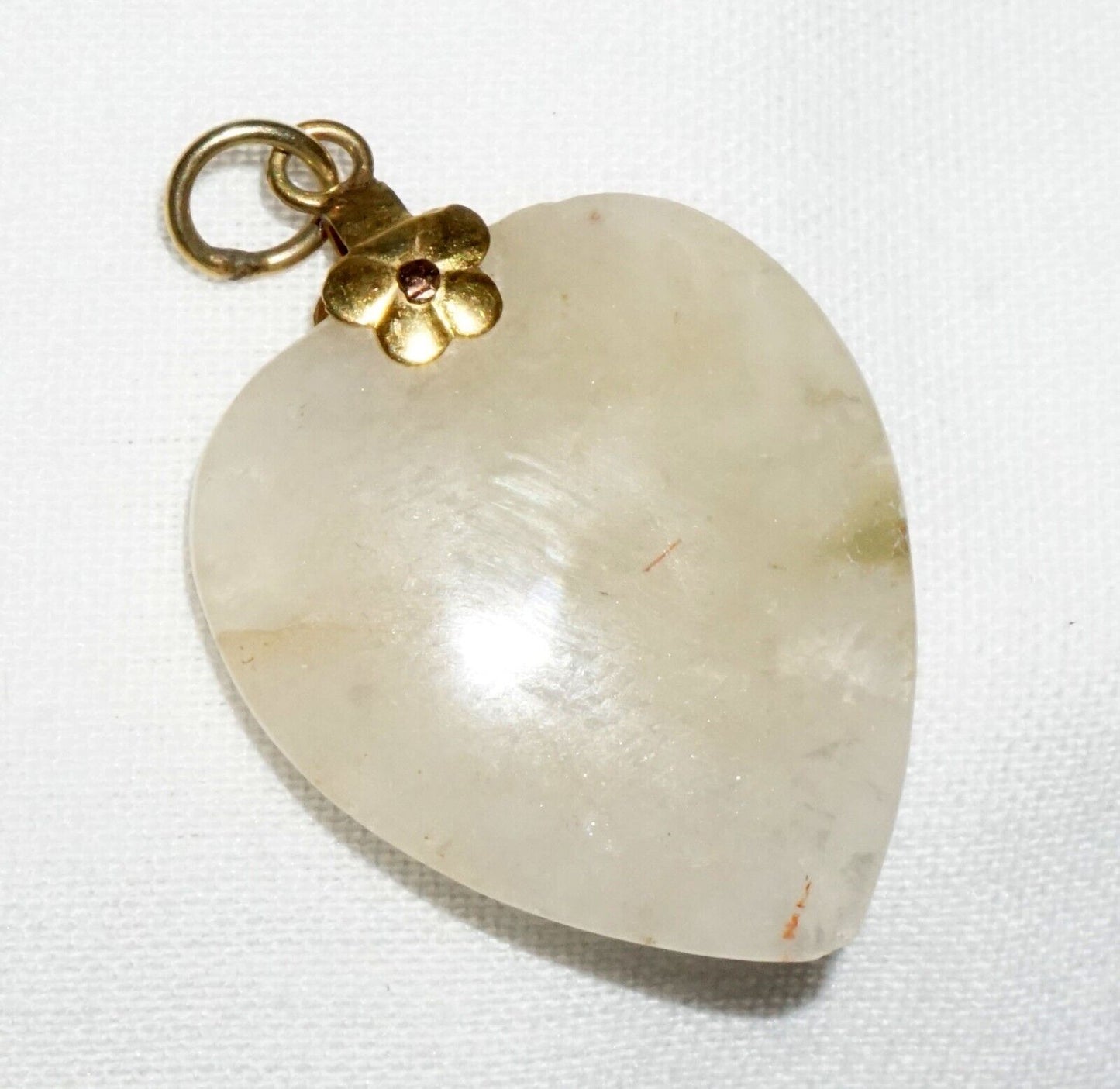 Vintage Chinese Semi Translucent Yellowish Jadeite Jade Heart Pendant (ChY)