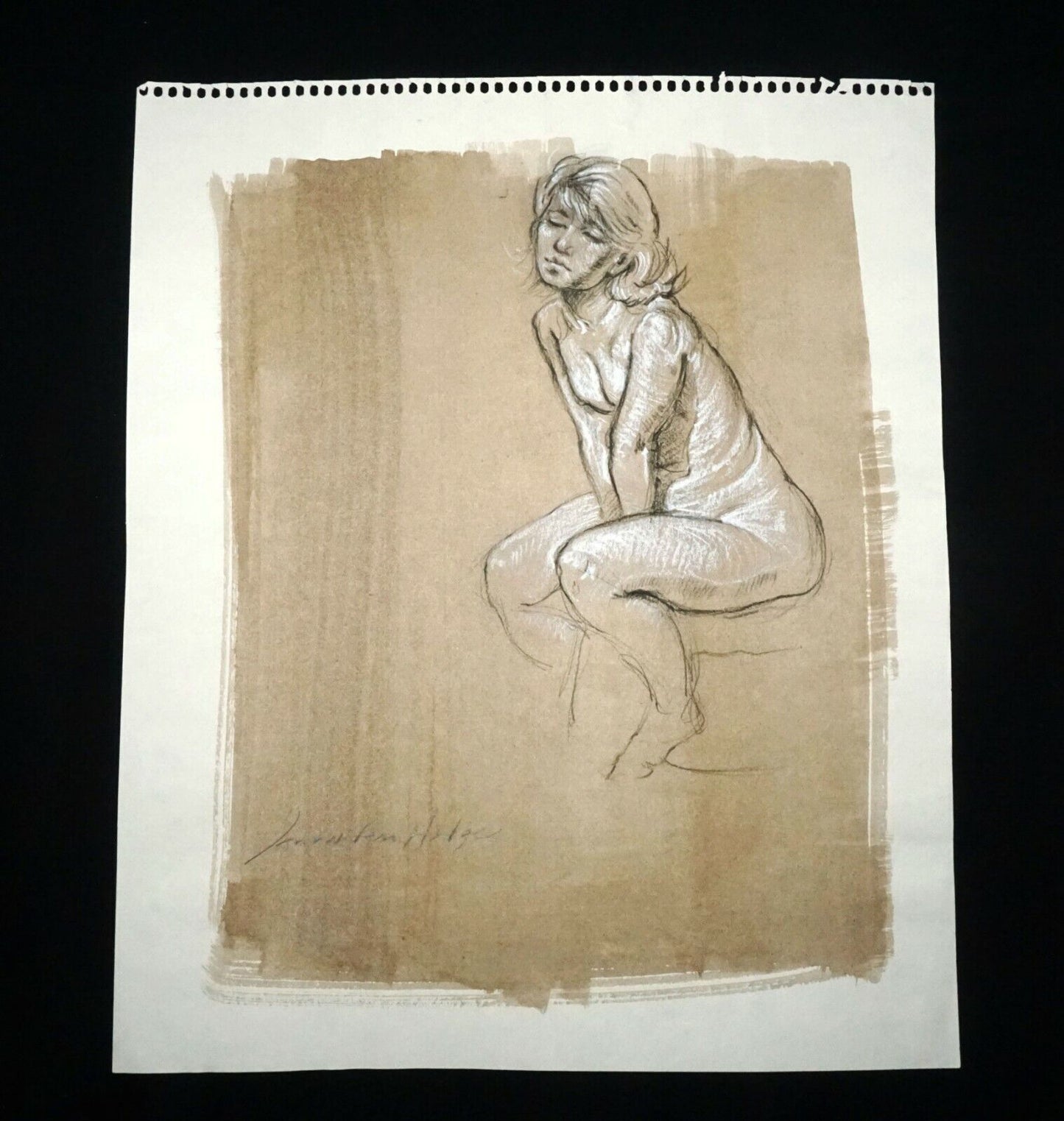 Hawaii Mixed Media Wash Painting Seated Female Nude Snowden Hodges (Sho)#122