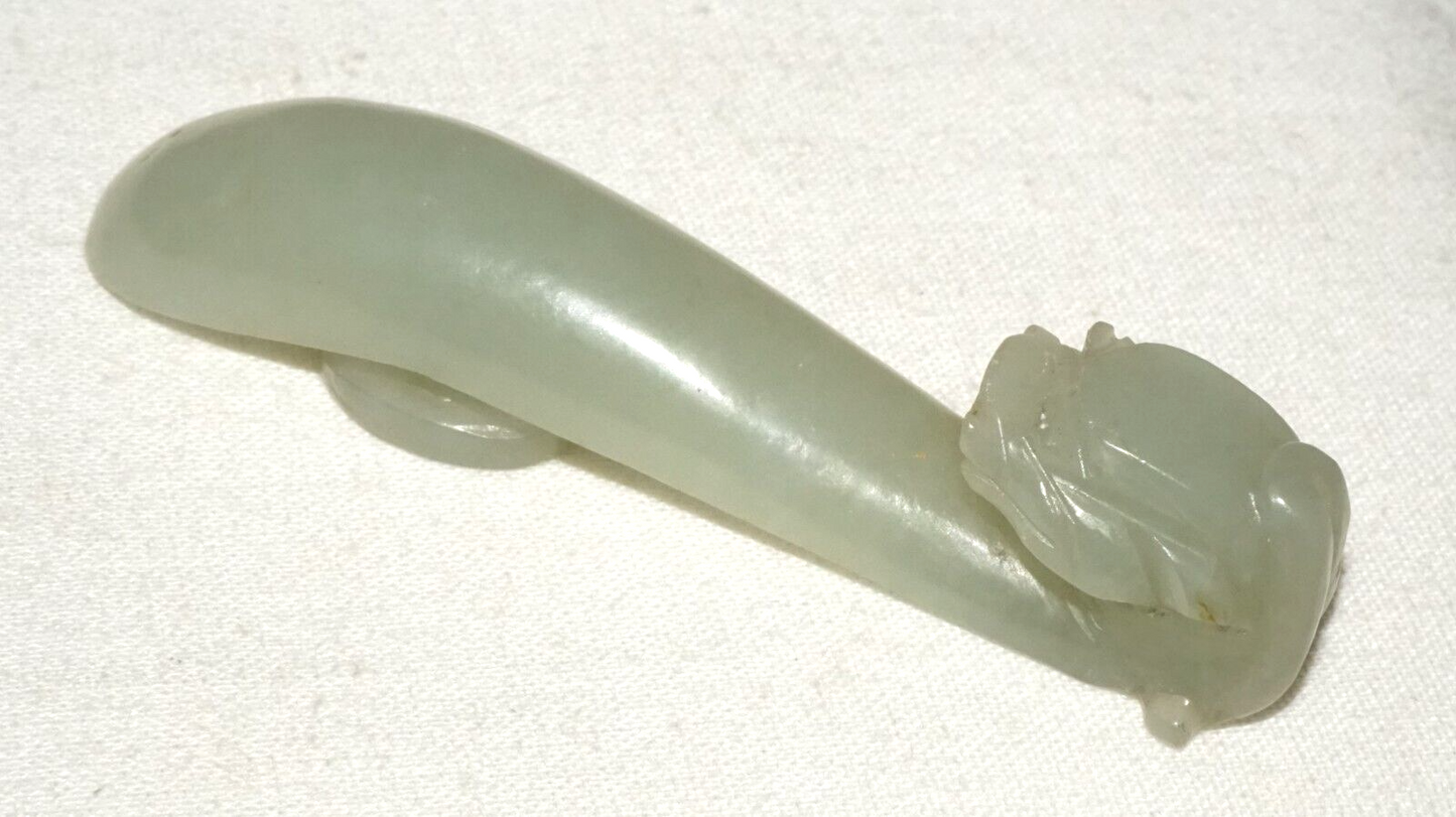 Antique Chinese Grey Green Nephrite Jade Dragon Belt Hook (UVi)#9