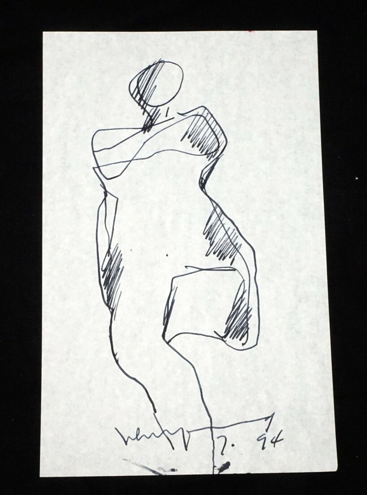 '94 Chinese Hawaii Abstract Drawing Figure by John Chin Young (1909-1997)(SaJ)20