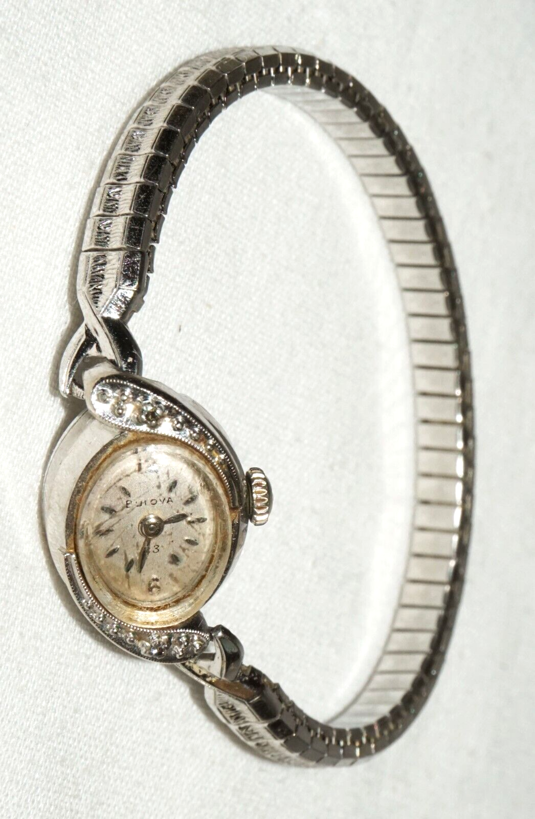 Vintage 10k White Gold Plated Ladies Wristwatch & Stainless Steel Band (MuS)