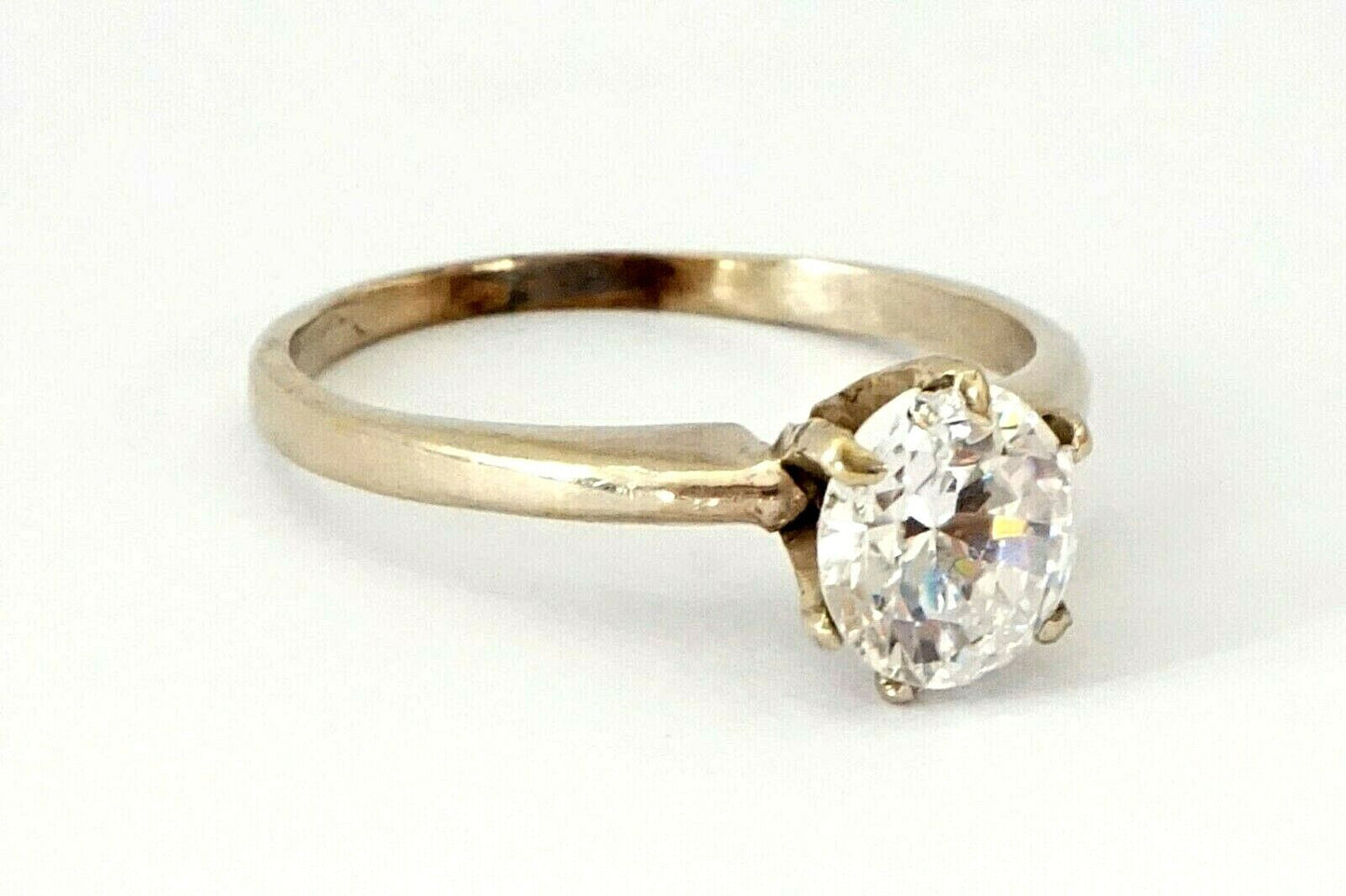 Vintage 14k White Gold Engagement Ring Sz.6.75 w. 1ct. Cubic Zirconia Accent (*)