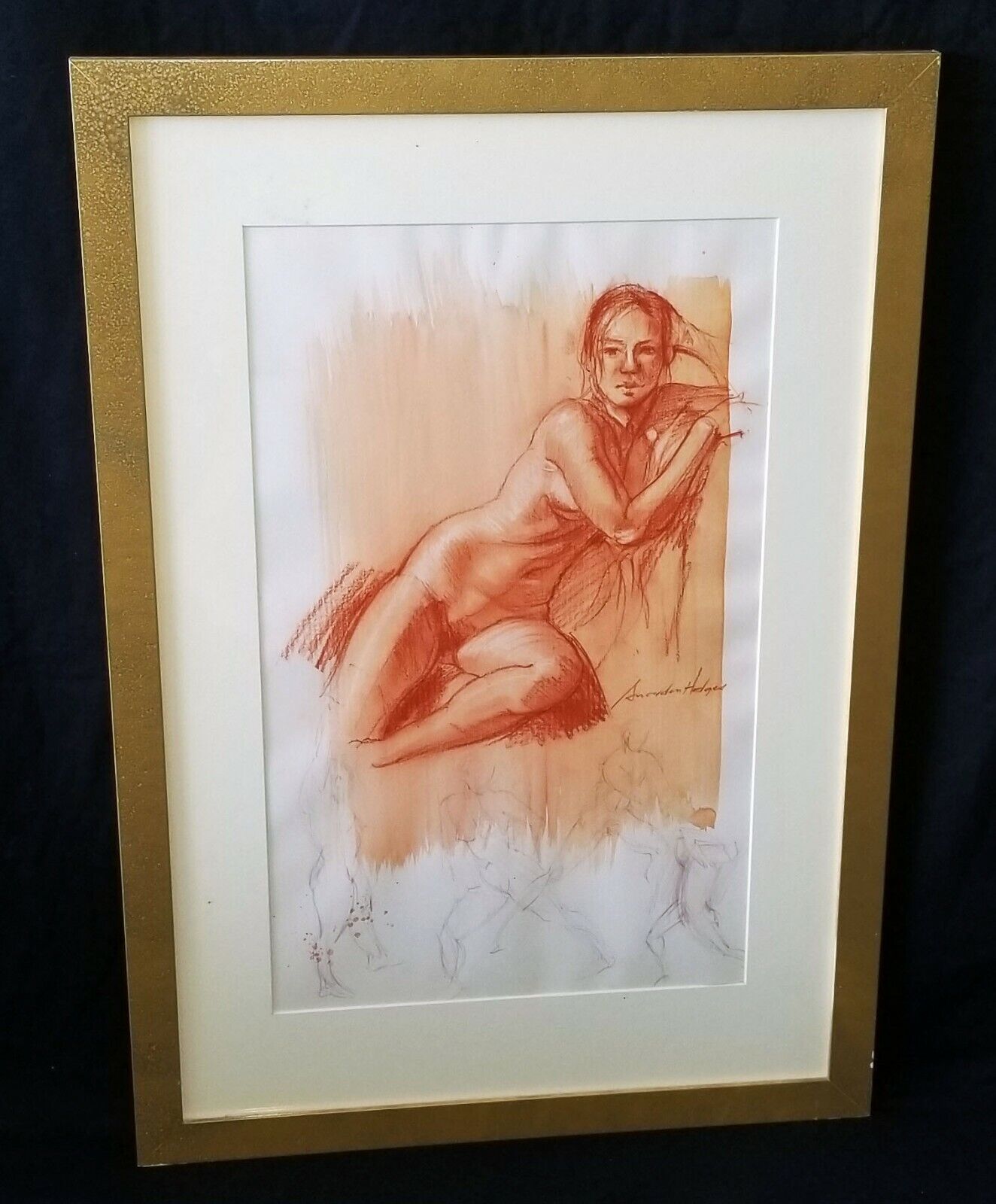 Hawaii Mixed Media Framed Painting Seated Female Nude by Snowden Hodges (Sho)