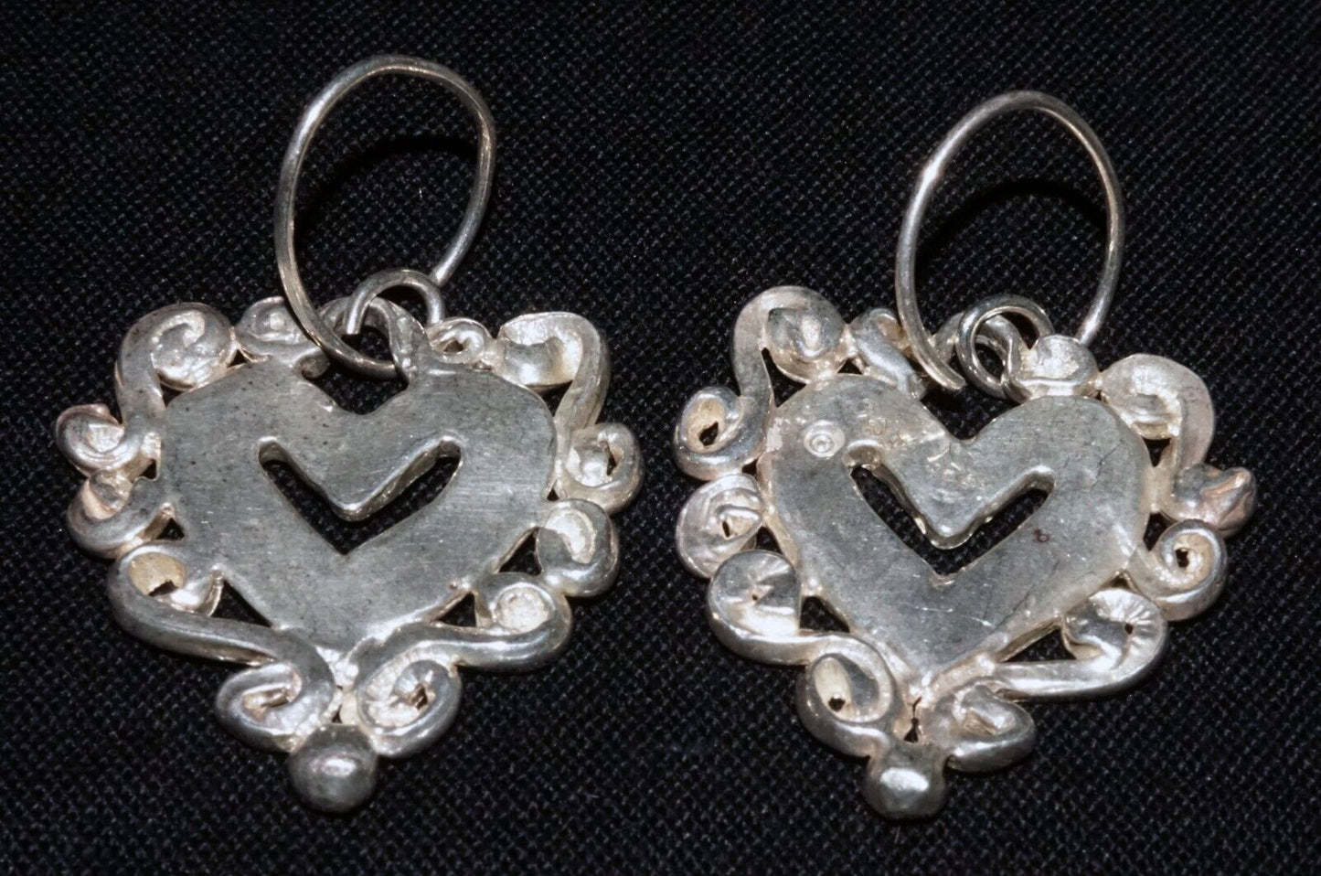 Vintage Hawaii Sterling Silver Heart & Scroll Border Earrings by E Heart C (WoJ)