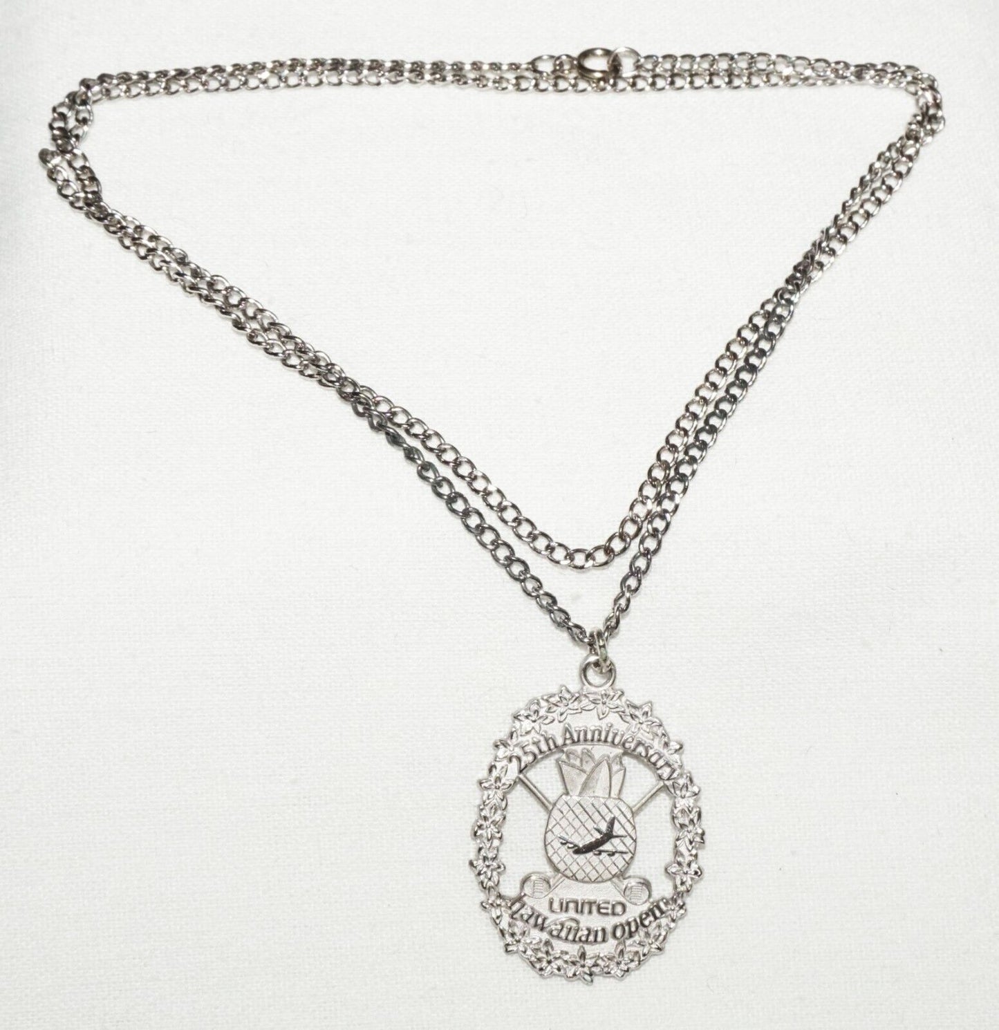 Vintage Sterling Silver Necklace w. 25th Anniversary Hawaiian Open Pendant (OdC)