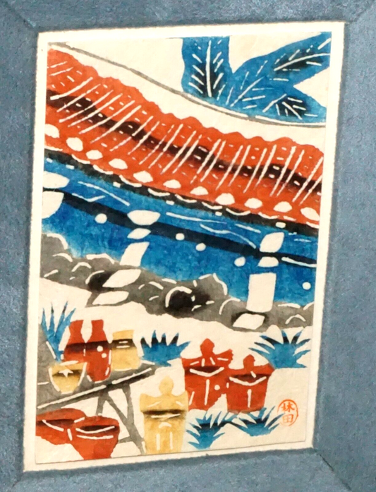 Vtg Japanese Hand Stencil Dyed Print Handicraft by Keisuke Serizawa (SeF)