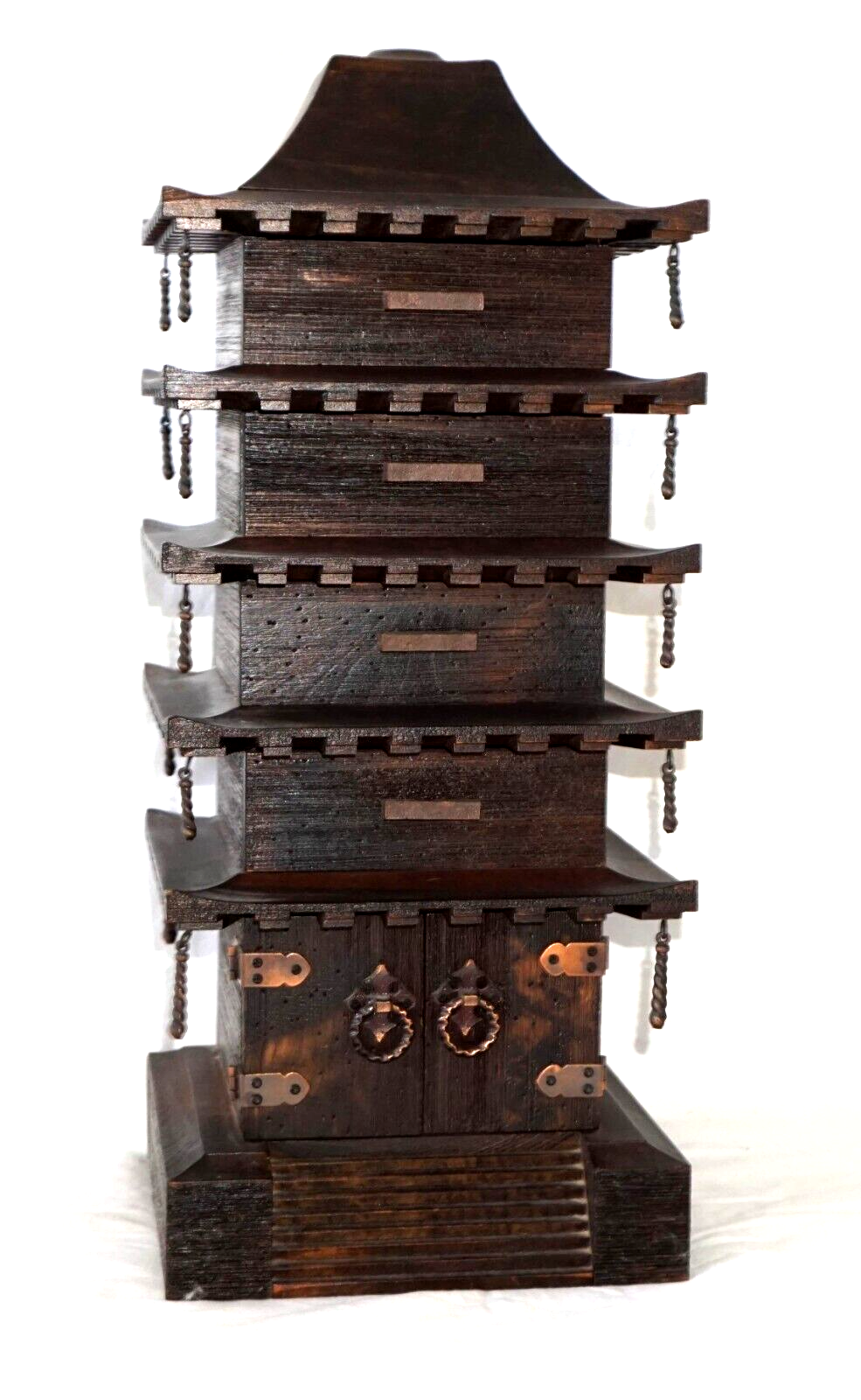 Vintage Japanese Wooden Pagoda Design Jewelry Multi Drawer Cabinet (HoJ)